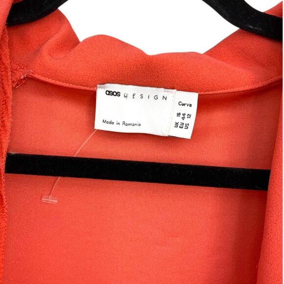 ASOS DESIGN Curve Twist Front Midi Shirt Dress Coral Size 12 NWOT $65 MSRP - Picture 4 of 8
